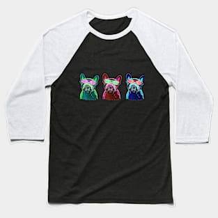 French bulldogs with colorfull psychelic glasses,  80s style neon Baseball T-Shirt